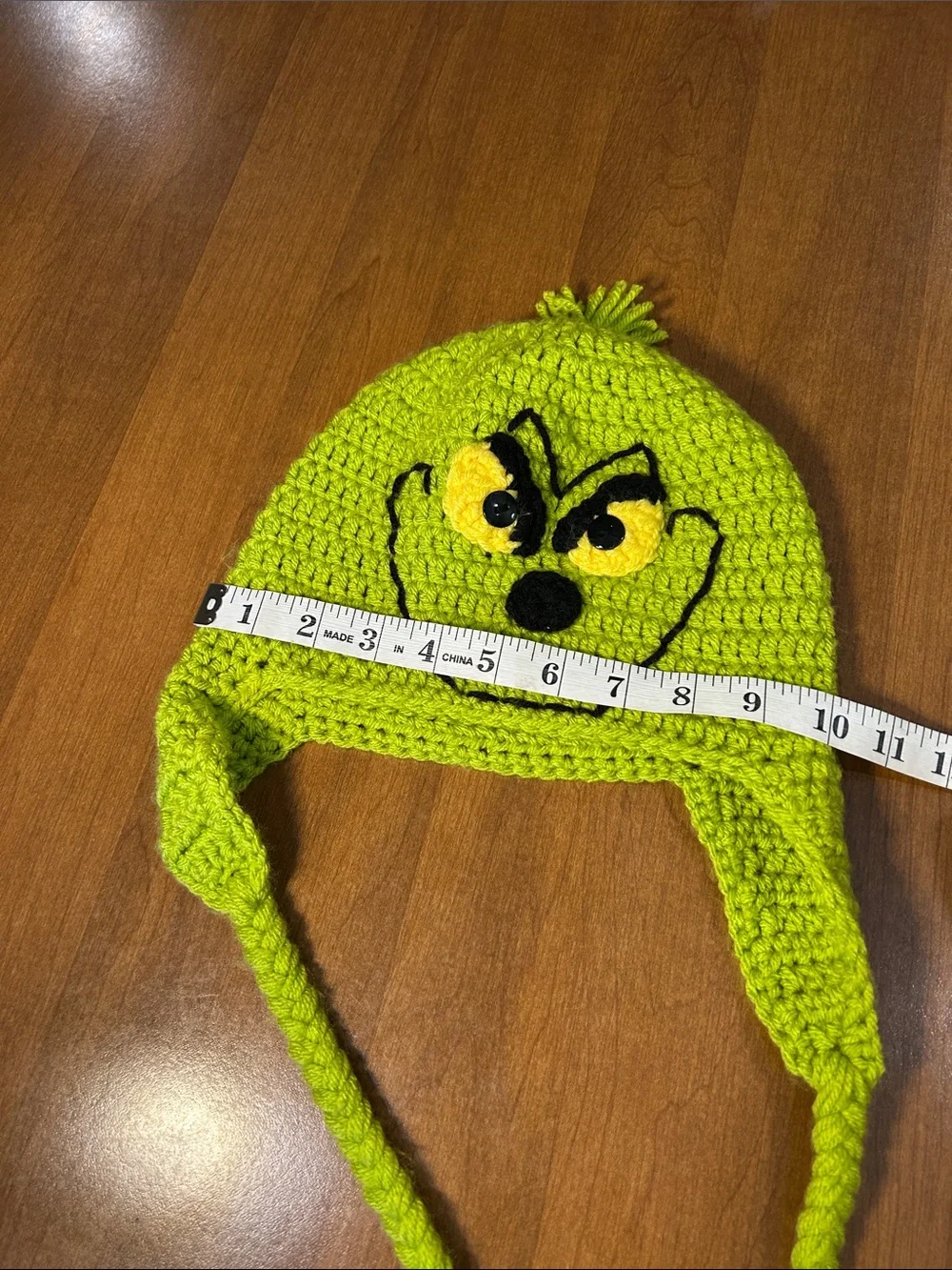 Handmade Grinch-Inspired Earflap Crochet Hat - Lime Green